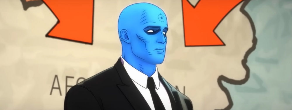 Watchmen chapitre 1 : le Dr Manhattan fait un talk show dans un extrait du film d'animation